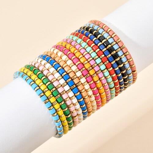 Boho Cute Rainbow Enamel Beads Stretch Bracelet Colorful New Fashion Multicolored Tile Beads Mixed Surf Beach Jewelry Gift