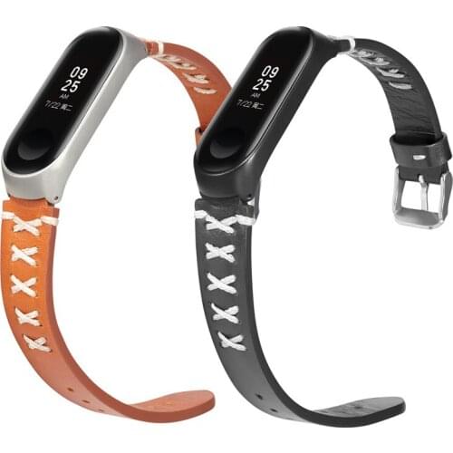 50pcs Leather Black brown Case Smart Watch band for Xiaomi Mi Band 4/3 strap For xiaomi mi band 4 bracelet Miband 4 Strap