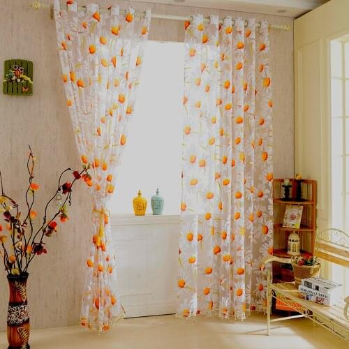 Sunflower Pattern Voile Curtain Panel Sheer Tulle Drapes for Window Living Room Bedroom Home Decor Office Ornament 200 x 100cm