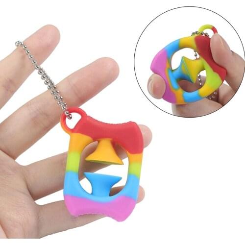 Silicone Rainbow Mini Grip Non-slip Pressing Finger Dimple Cup Key Chain Finger Decompression Ring Child Adults Anti Stress Toys