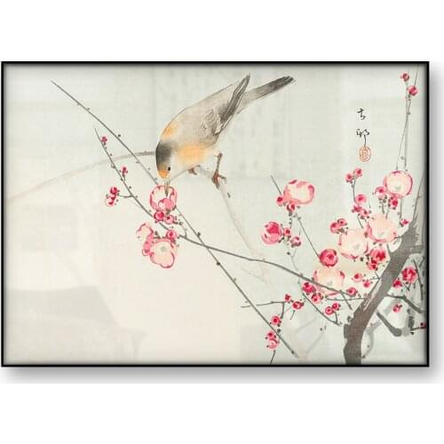 Songbird on Blossom Branch Ohara Koson Japanese Art Poster Vintage Woodblock Canvas Print Flower Birds Wall Art Home Decor Gift
