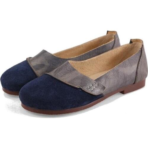 2020 Shoes Women 100% Genuine Leather Women Flat Shoes Casual Loafers Slip On Round Toe soft Retro Comfortable drive shoes woman