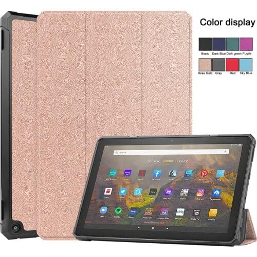Soft TPU Back Smart Cover for Kindle Fire HD 10 PU Leather Case 2021 Fire HD 10 Plus Protective Shell with Auto Sleep Wake UP