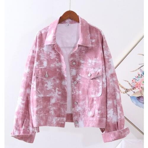 2020 Autumn New Korean Long Sleeve Denim Jacket Women Simple Single breasted Loose Fashion Pink Jean Coat Ladies Basic Coat Z631