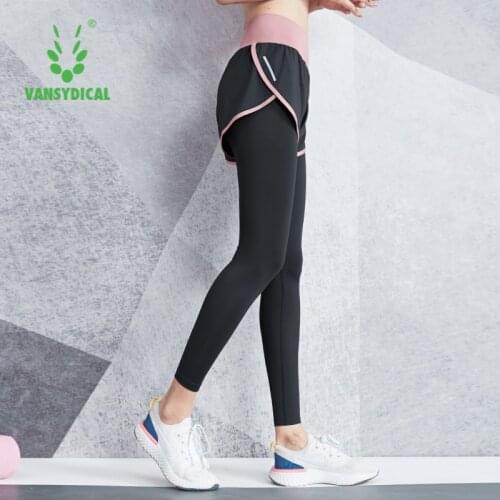 VANSYDICAL 2 In 1 Yoga Pants Women Striped Double Layers Compression Running Tights Active Sport Trouser for Women Gym Leggings