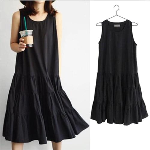 Thin Cotton and Linen Women Tank Dress Casual Loose Preppy Style Solid Sleeveless O-Neck Dress Vestido Plus Size Dress M-7XL