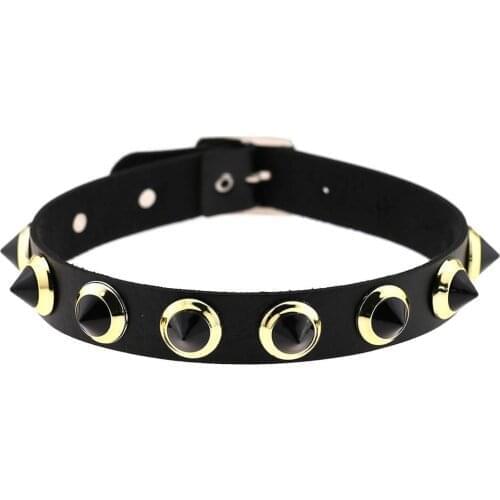 ZIMNO Cool Punk Goth Rivet Sexy PU Leather Collar Bar Candy Color Rivet Necklace for Women Leather Chocker Gothic Jewelry gifts