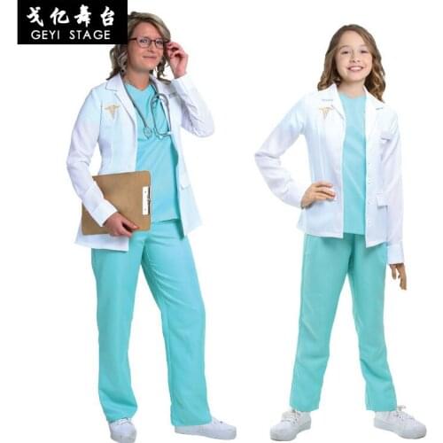 1 Set Women kids Clothing Role Play Costume Doctors Overall White Coat Nurse Uniform Educational Doctor Toy For Girls Gift