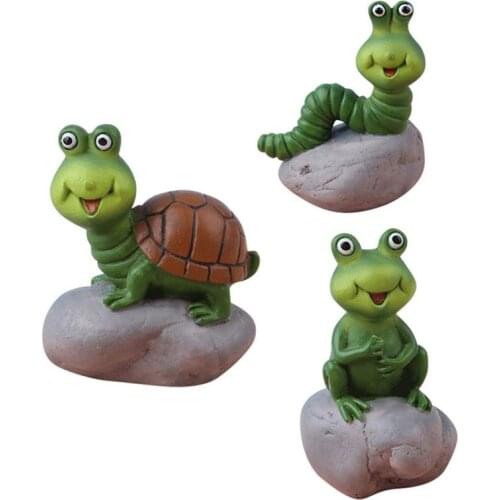 3 Pieces Of Miniature Stone Tortoise Frog Caterpillar Resin Animal Ornaments Potted Flower Pot Landscape Decoration Crafts