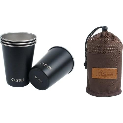 4pcs/set Outdoor 304 Stainless Steel Camping Cup Barbecue Beer Mug Travel Climbing Picnic Tea Milk Coffee Cup
