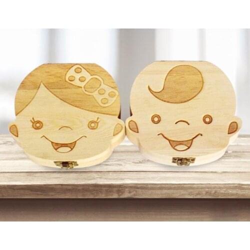 50pcs Spanish English Paint Tooth Box Organizer for Baby Milk Teeth Save Wood Storage Box Gift For Kids Boy & Girl SN1074