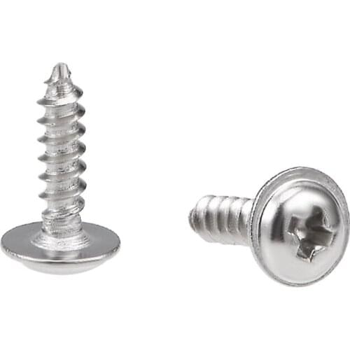2x8mm Self Tapping Screws Phillips Pan Head With Washer Screw 304 Stainless Steel Fasteners Bolts 50Pcs