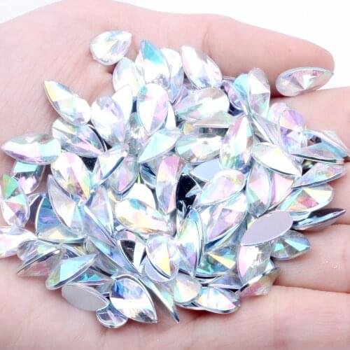 Tear Shape Pointed 8x13mm 40pcs Flatback Acrylic Rhinstones Glue On Crafts Beads DIY Fabric Wedding Dresses Decorations