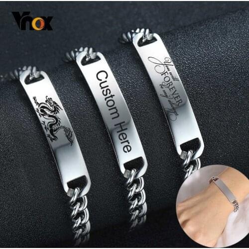 Vnox Personalized Bracelets for Women Men Never Fade Stainless Steel Link Chain Bracelet Custom Family BFF Birthday Gift