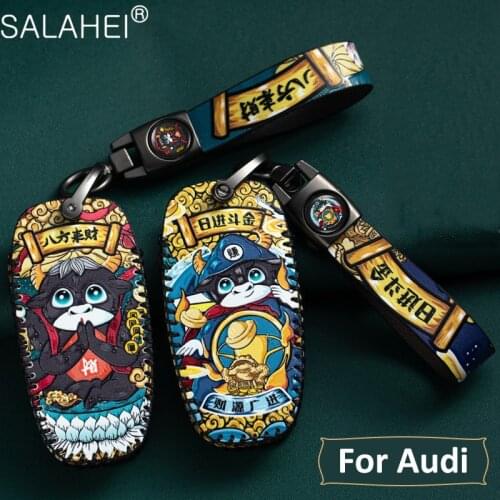 Leather Car Key Case Cover Shell For Audi A3 A4 A4L B5 B6 B7 B8 B9 A5 A6 A6L C5 C6 Q3 Q5 Q7 S5 S7 RS3 TT Keychain Accessories