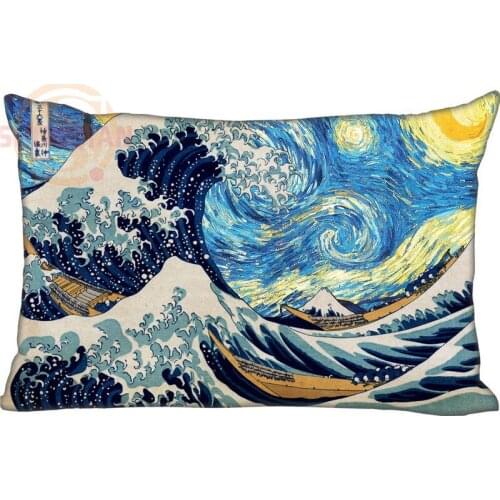 Custom Pillowcase Great Wave of Kanagawa rectangle Zipper Pillow Throw Pillow Case Cover 45x35cm(One Side) Printed