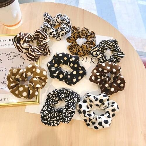 Korean Leopard Women Vintage Scrunchies Elastic Hair Band Ring Girls Female Soft Ponytail Holder Ties Rope Hair Accessories