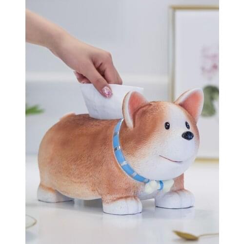 Corgi Resin Tissue Box Roll Paper Living Room Coffee Table Kitchen Creative Cartoon Cute Paper Pumping Home Decoration Ornaments