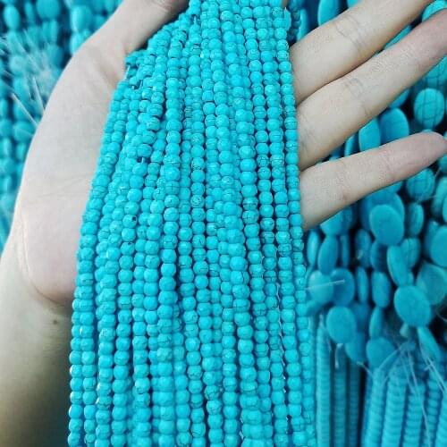 Natural blue stone cut round beads 4-10mm semi-finished loose stone loose beads jewelry making necklace DIY bracelet 39cm