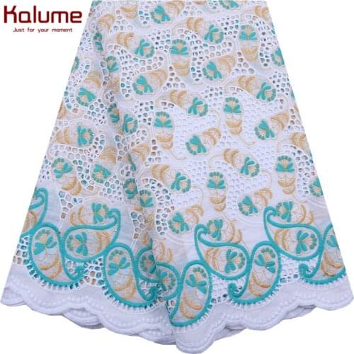 Kalume 100% Cotton African Lace Fabric Hole Design Nigerian Pure Cotton Lace Fabric With Stones For People Sewing Dress F2183