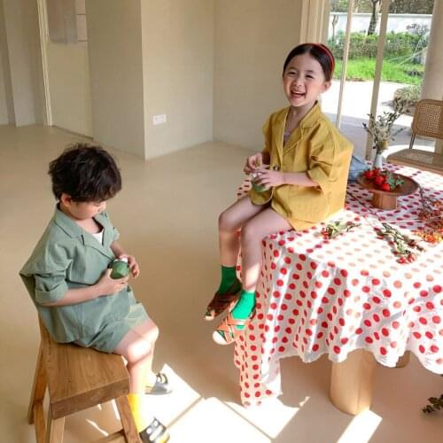 MILANCEL 2021 Summer New Kids Suit V-Neck Tees and Solid Straight Shorts Simple Casual 2Pcs for Boys and Girls