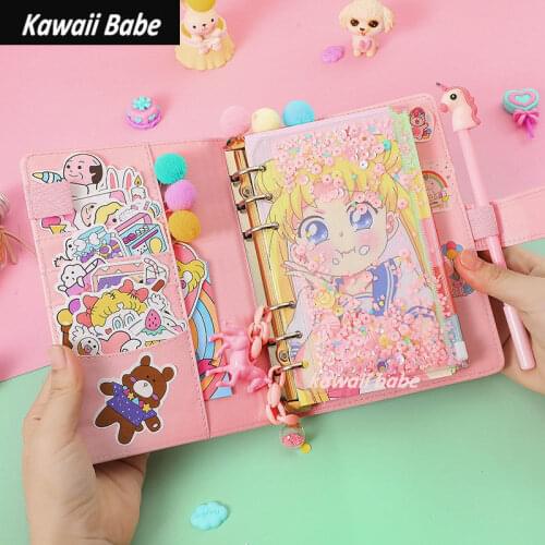 Japanese Style Cute Notebook Set DIY Travel Journal 6 Rings File Folder Loose Leaf Ring Binder Kawaii Stationery Supplies