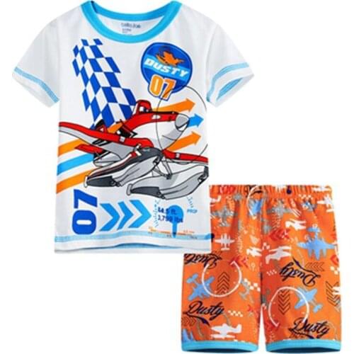 New Design Summer Kids Sleepwears Suits Aircraft Baby Boys Pajamas Children Pyjamas Girls Cartoon Short Sleeve Pijamas Nightwear