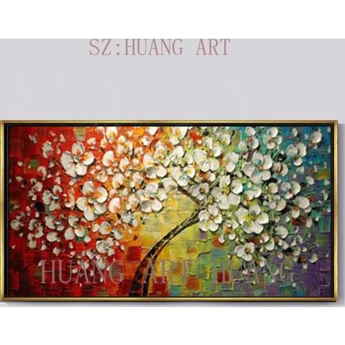 New han dmade Modern Canvas on Oil Painting Palette knife Tree 3D Flowers Paintings Home living room Decor Wall Art