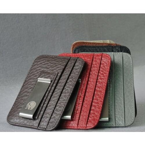 Wholesale Genuine Leather Money Clip Metal Wallet Men Thin Billfold Folded Clamp for Money Credit Clips Card Wallets Money Clip