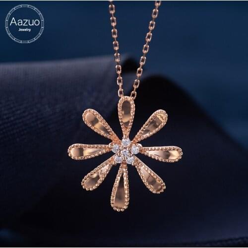 Aazuo Real 18K Rose Gold Real Diamond Micro Paved Sun Flower Pendent With Chain Necklace gifted for Women Wedding Party AU750