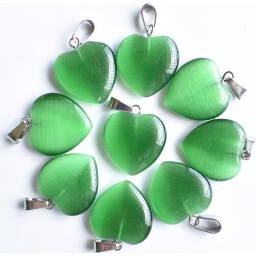 New beautiful synthetic cats eye stone green heart shape pendants 20mm for DIY jewelry making 30pcs/lot Wholesale Free