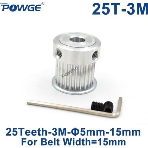 POWGE 25 Teeth HTD 3M Synchronous Pulley Bore 5/6/6.35/7/8/10/12/14/15mm for Width 15mm 3M Timing belt HTD3M pulley 25Teeth 25T
