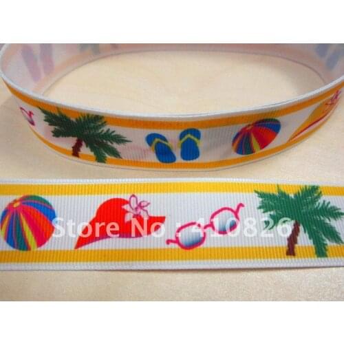 Q&N ribbon wholesale 1" 25mm beach printing grosgrain ribbon