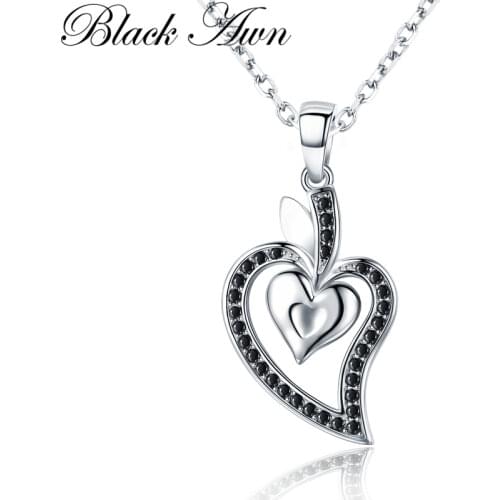 [BLACK AWN] Romantic 925 Sterling Silver Jewelry Necklace for Women Black Spine Female Heart Silver 925 Jewelry Lovers Gift K007