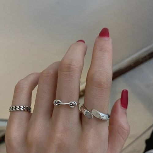 S925 Sterling Silver Open Ring Hiphop/Rock Punk Twisted Chain Knotted Rings Buckle Joint Tail Ring for Women Jewelry Gift