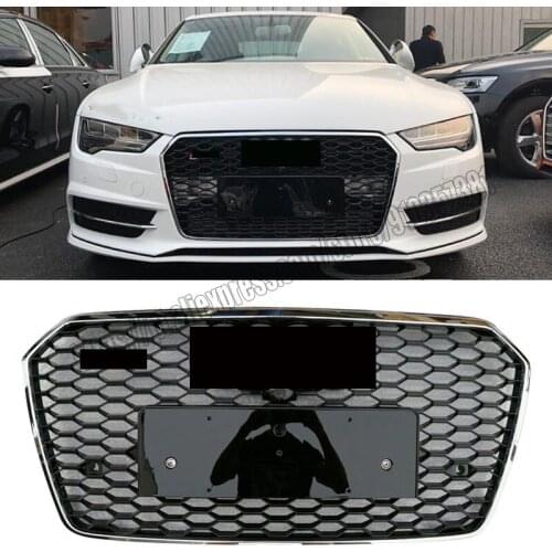 For rs7 style honeycomb mesh grill for audi a7 s7 2016 16 2017 17 2018 18 shiny Silver BLACK abs front bumper hood racing grid