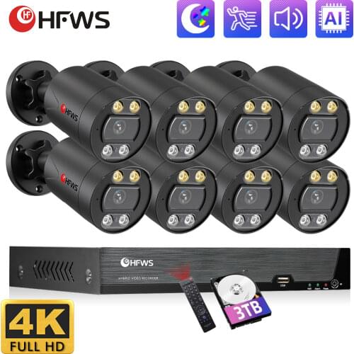 4K Security Camera System POE 8MP Video Surveillance Set 8CH Nvr Kit Cctv Recording Outdoor Ip Camera