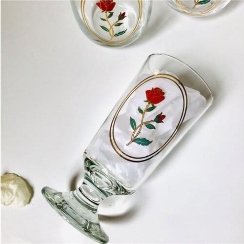 Fresh French Style Golden Edge Rose Glass Juice Cup Coffee Cup