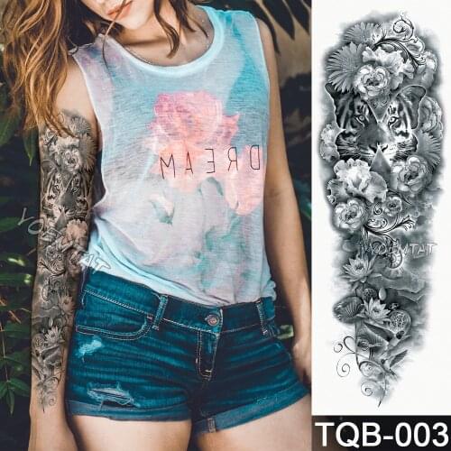 5 Pieces Full Arm Temporary Tattoo Sticker Tiger Lione Lotus Transfer Tatoo For Adult Body Art Large Sleeve Fake Sexy Tattoo