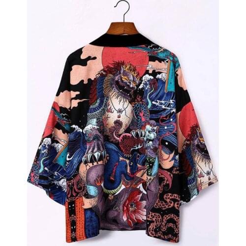 Men Unisex Japanese Trend Kimonos Japan Style Clothes Men Summer Streetwear Print Kimono Cardigan Mandarin Robe