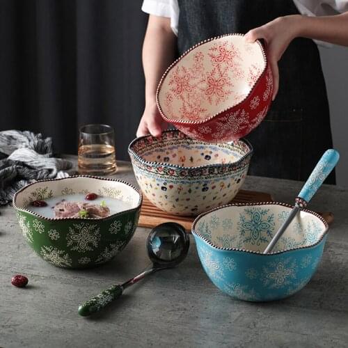 Japanese ceramics tableware soup bowl noodles bowl large household li riceses leave rainbow noodle bowl