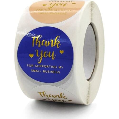 1.5IN Bright Gold Labels Thank You Stickers for Kids Seal Blue Paper Scrapbook Stationery Small Business Supplies 50PCS