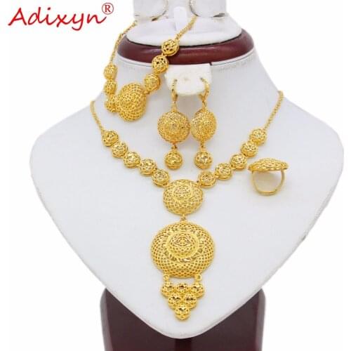 Adixyn Ethiopian Round Jewelry Set Gold Color Necklace/Earring/Bracelet/Ring African/Eritrea/India Women Gift N05083