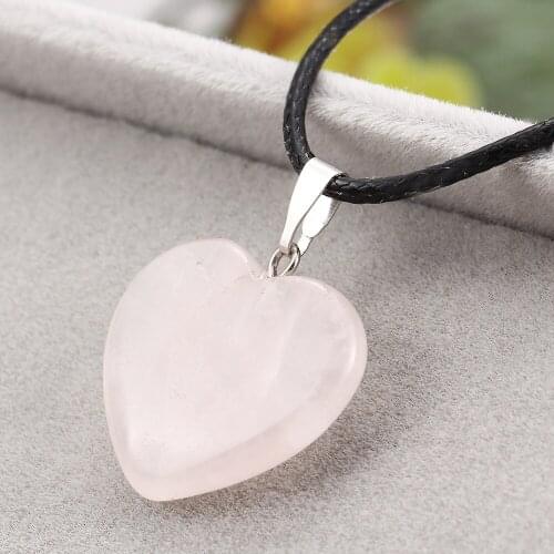 10 piece/lot Pink Natural Stone Heart Necklaces Silver Color Purple Charm Tiger Eye Pendants Leather Chain Choker Women Jewelry