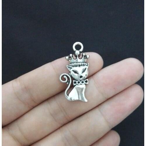 20Pcs 15*31mm Cat Charm Pendant Antique Silver Tone DIY Jewelry Making