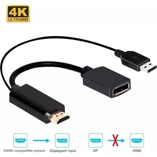 HDMI to DisplayPort Converter Adapter Male to Female Extensions 4K Cable 3840x2160 with USB 2.0 Power for laptop PC DP Monitor
