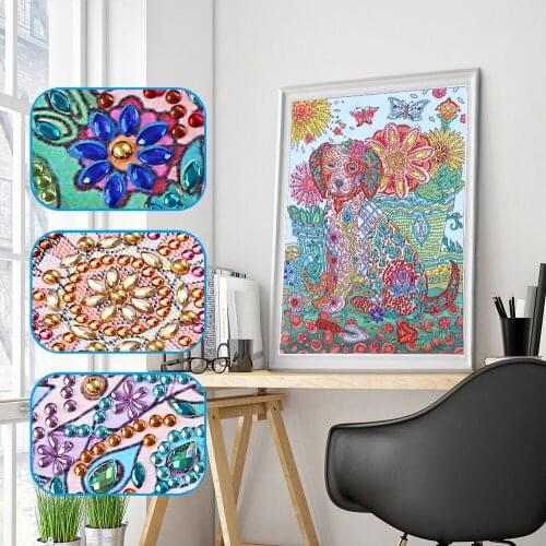 Special Shaped Diamond Embroidery 5D Full Drill Colorful DIY Diamond Painting Cross Stitch Dog Flower Homemade Art Gift