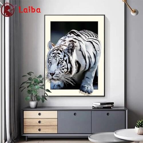 Diamond Painting Modern animal art, white tiger Cross Stitch Diamond Mosaic Picture Embroidery crystal Beaded Handicraft
