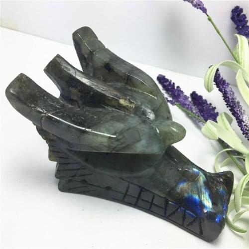 Large Natural Labradorite Crystal Dragon Head Skull Hand Carved And Polished Rare Gemstone Home Decoration