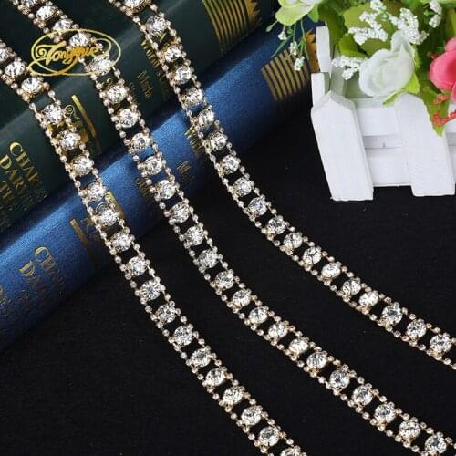 1 yard Crystal Glass Rhinestone Cup Chain Silver Base With Claw Dress Decoration Trim DIY Applique Sew on Rhinestone Trim